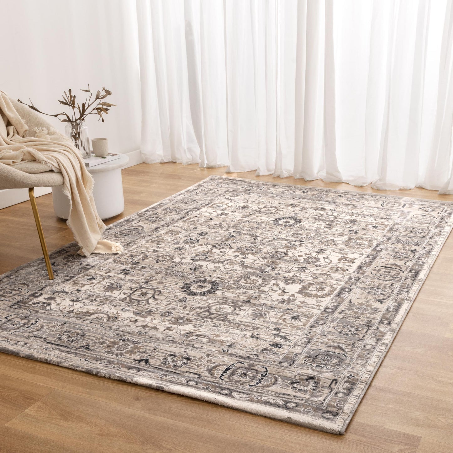 Atina | Distressed Transitional Rug - Beige & Grey