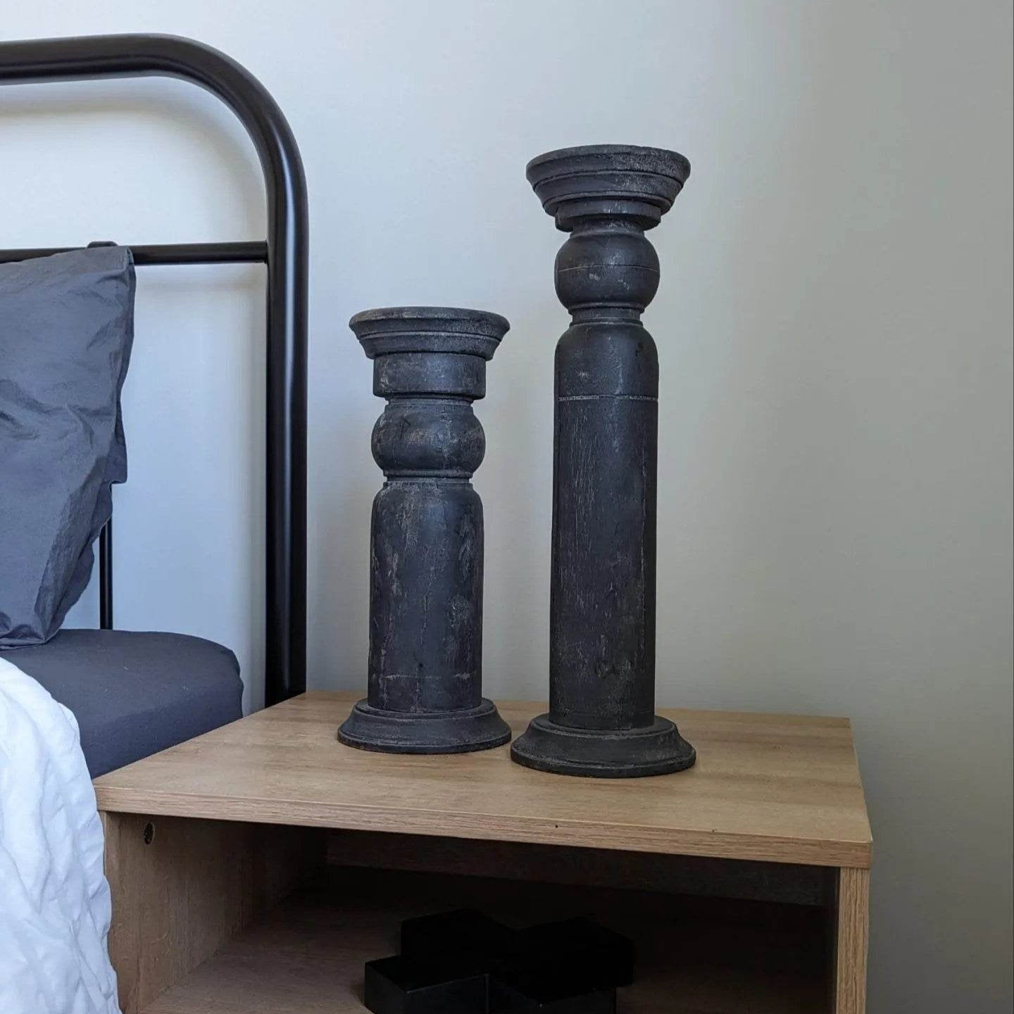 Ulysis | Antique Wood Candle Stand Washed Black (assorted) - Mirra Interiors