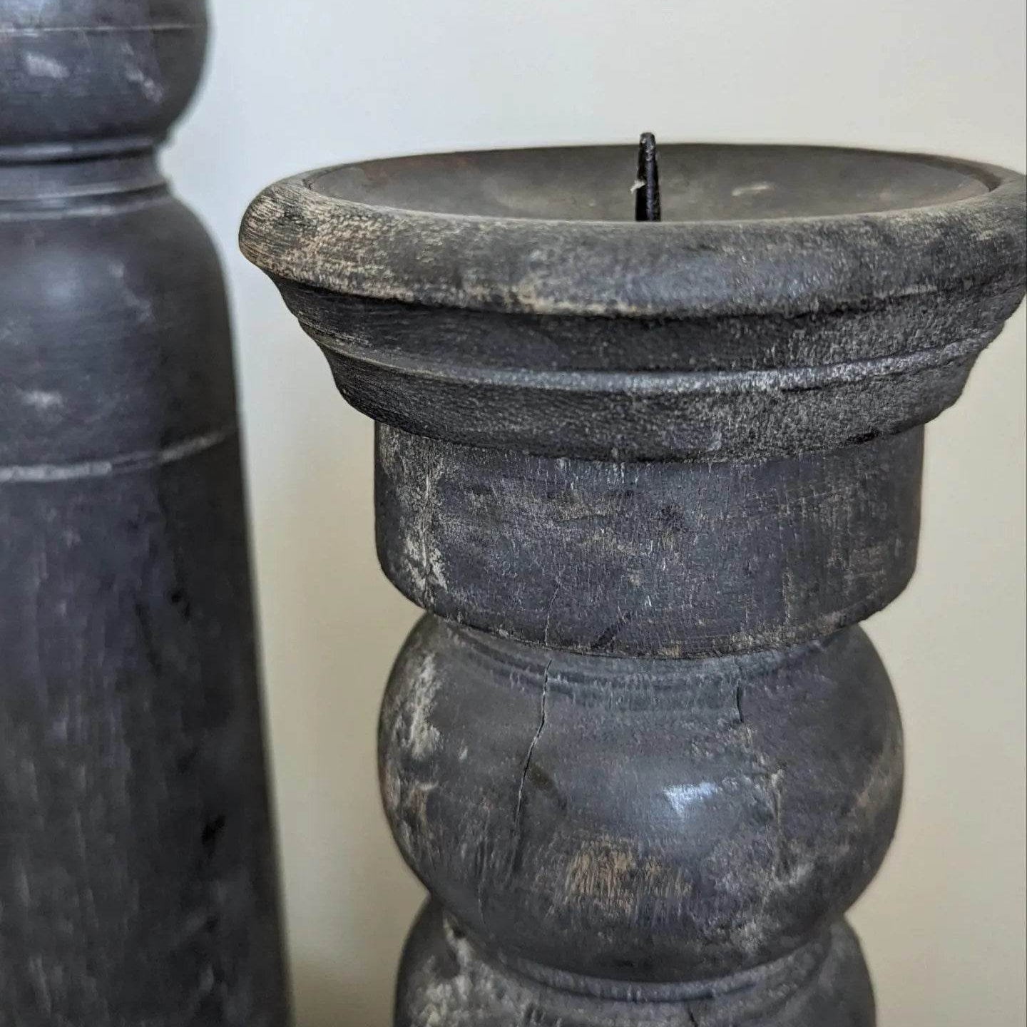Ulysis | Antique Wood Candle Stand Washed Black (assorted) - Mirra Interiors
