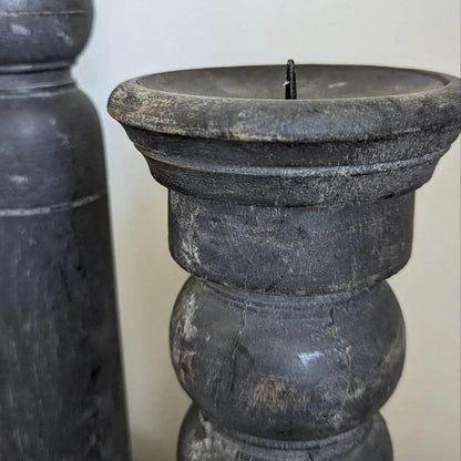 Ulysis | Antique Wood Candle Stand Washed Black (assorted) - Mirra Interiors
