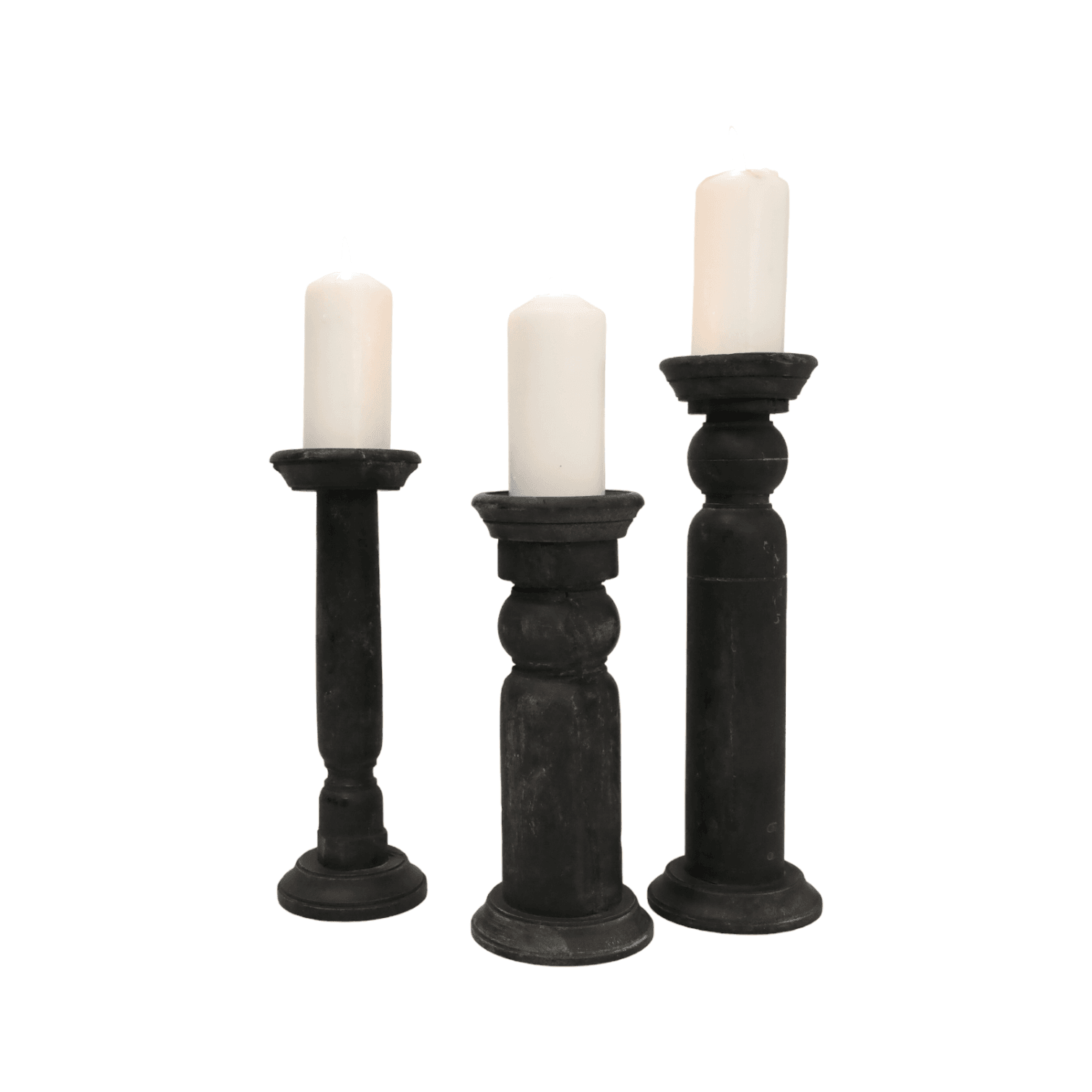 Ulysis | Antique Wood Candle Stand Washed Black (assorted) - Mirra Interiors