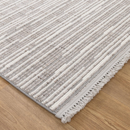 Berno | Loop Lines Rug - Silver & Ivory