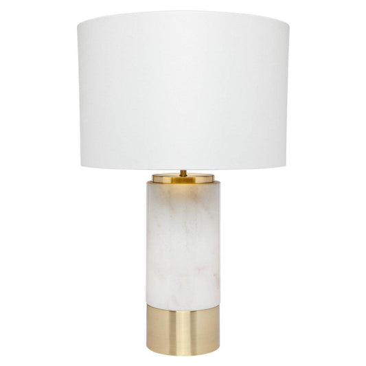 Pablo | White Marble Table Lamp Brass (White Shade) - Mirra Interiors