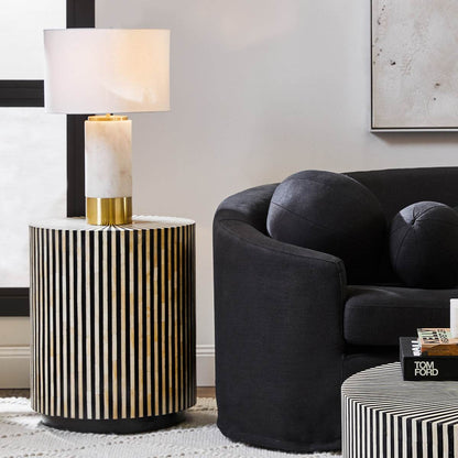 Pablo | White Marble Table Lamp Brass (White Shade) - Mirra Interiors