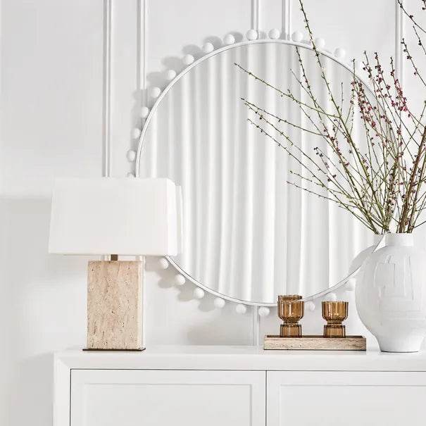 Delphine | Travertine Table Lamp - Natural & Brass - Mirra Interiors