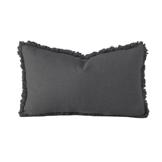 Eloise | Fringed Linen Lumbar Cushion Charcoal - Mirra Interiors