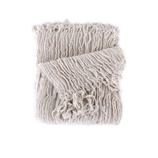 Beige textured throw blanket on a white background