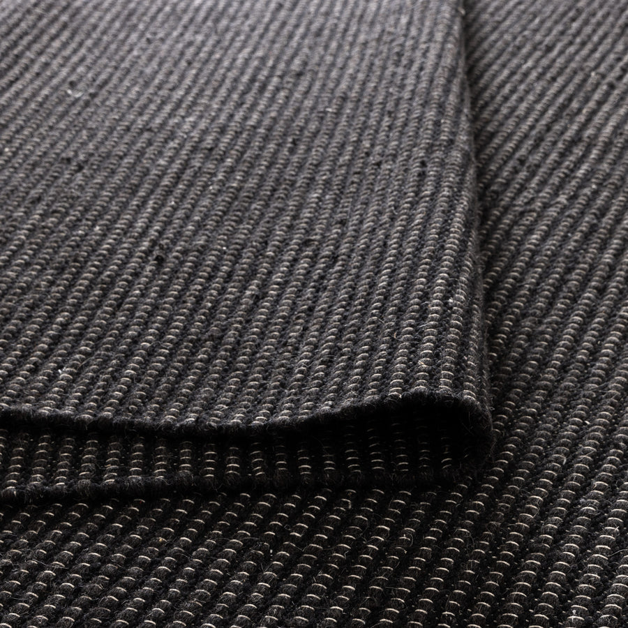 Close-up of a textured black wool rug