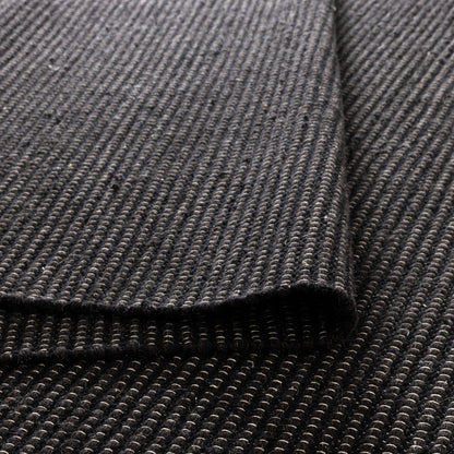 Close-up of a textured black wool rug