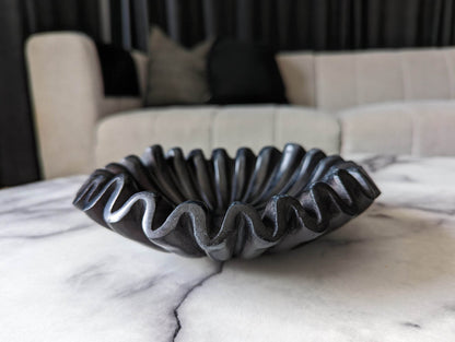 Lyra | Marble Fluted Ruffle Bowl Black - Mirra Interiors