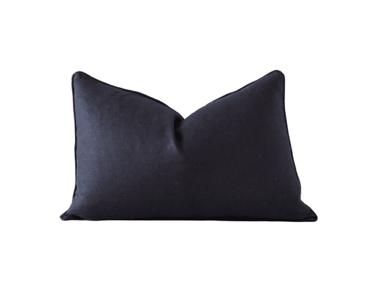 Calai | Self-Piped Linen Lumbar Cushion Black - Mirra Interiors