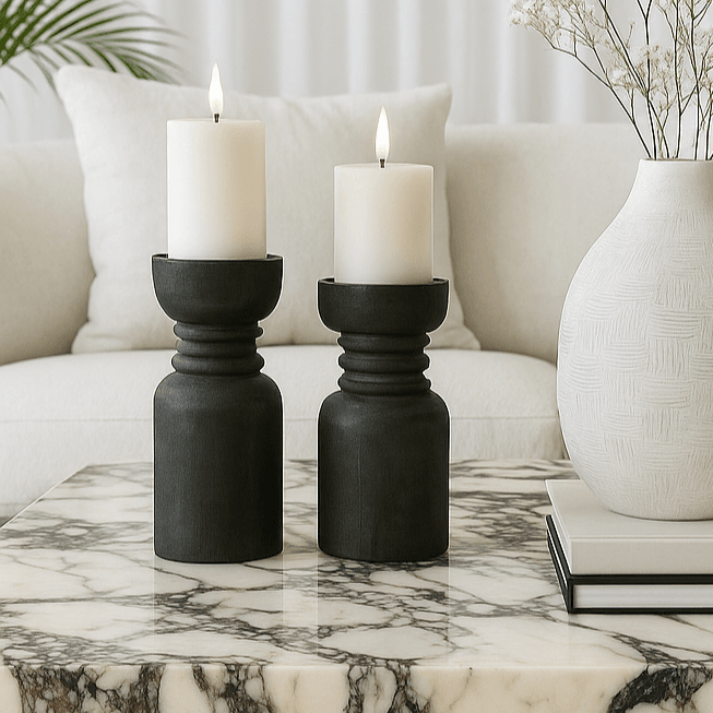Juniper | Wooden Candle Holder Black - Mirra Interiors
