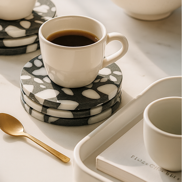 Hide | Set of 4 Terrazzo Coasters - Black/White