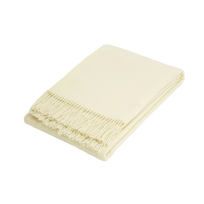 Ivory folded wool blend throw rug on white background