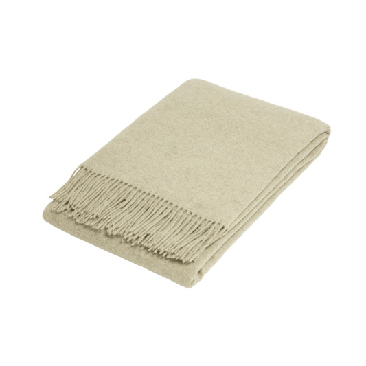 Stone folded wool blend throw rug on white background