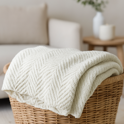 Rue | Chevron Knitted Throw Rug - Cream