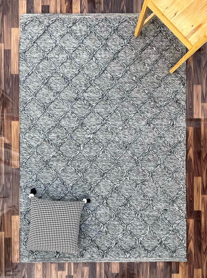 Hermes | Diamond Trellis Wool Rug Dark Grey - Mirra Interiors