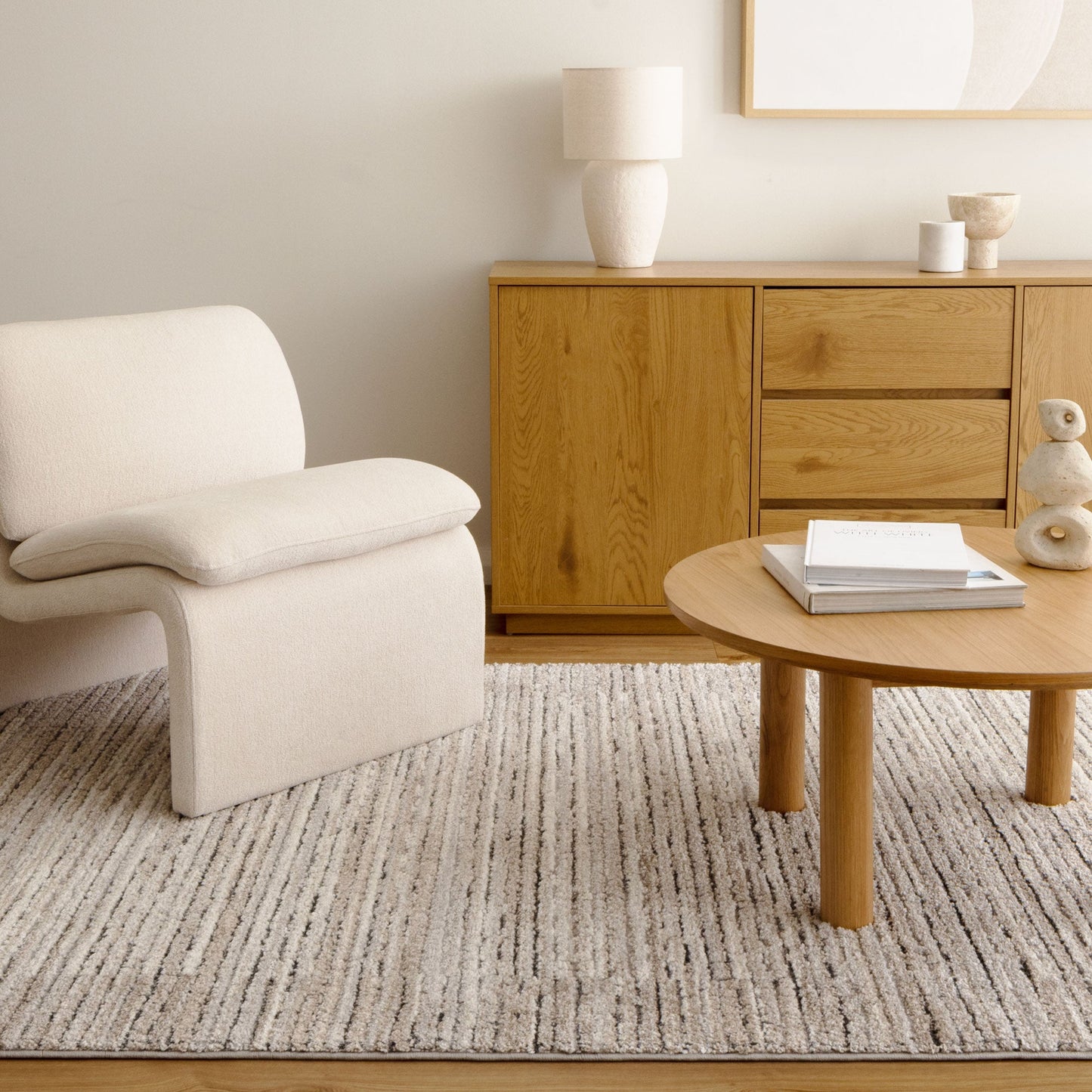 Mahli | Textured Look Border Rug - Grey Beige