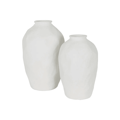 Cybene | Pair of Organic Terracotta Vase White - Mirra Interiors