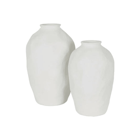Cybene | Pair of Organic Terracotta Vase White - Mirra Interiors