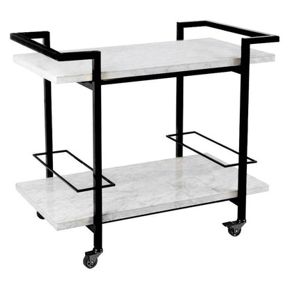 marble and black steel drinks trolly side view on white background