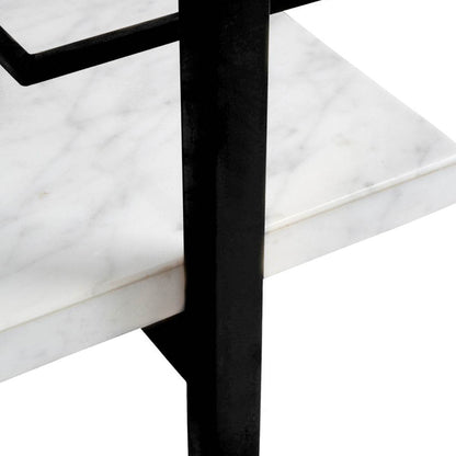 close up of marble and black drinks trolly 