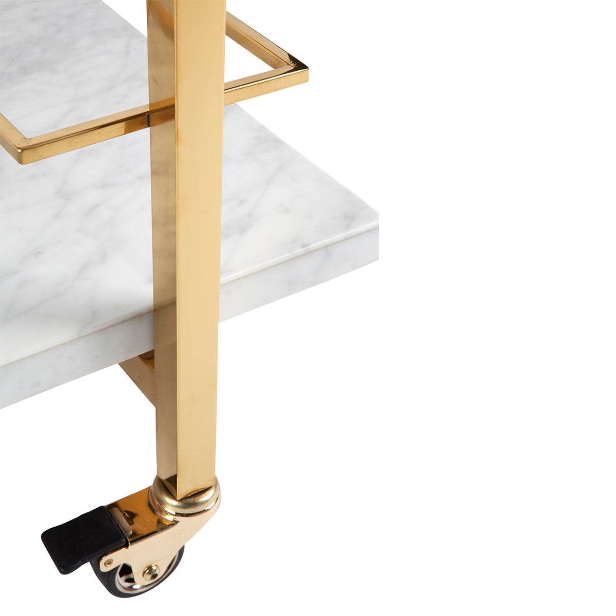 Fulton White Marble Bar Cart Gold Close up | Mirra Interiors