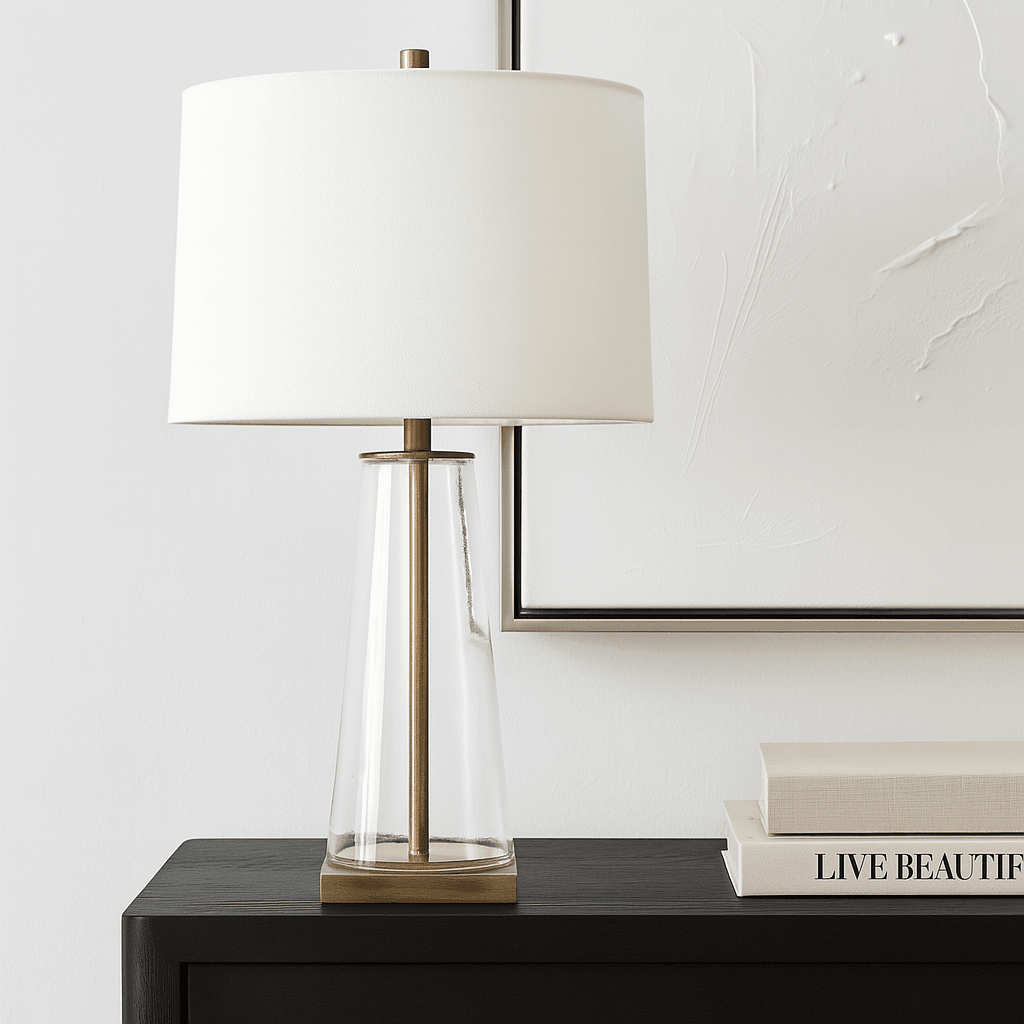 Athens | Glass Table Lamp - Brass (White Shade) - Mirra Interiors