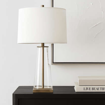 Athens | Glass Table Lamp - Brass (White Shade) - Mirra Interiors