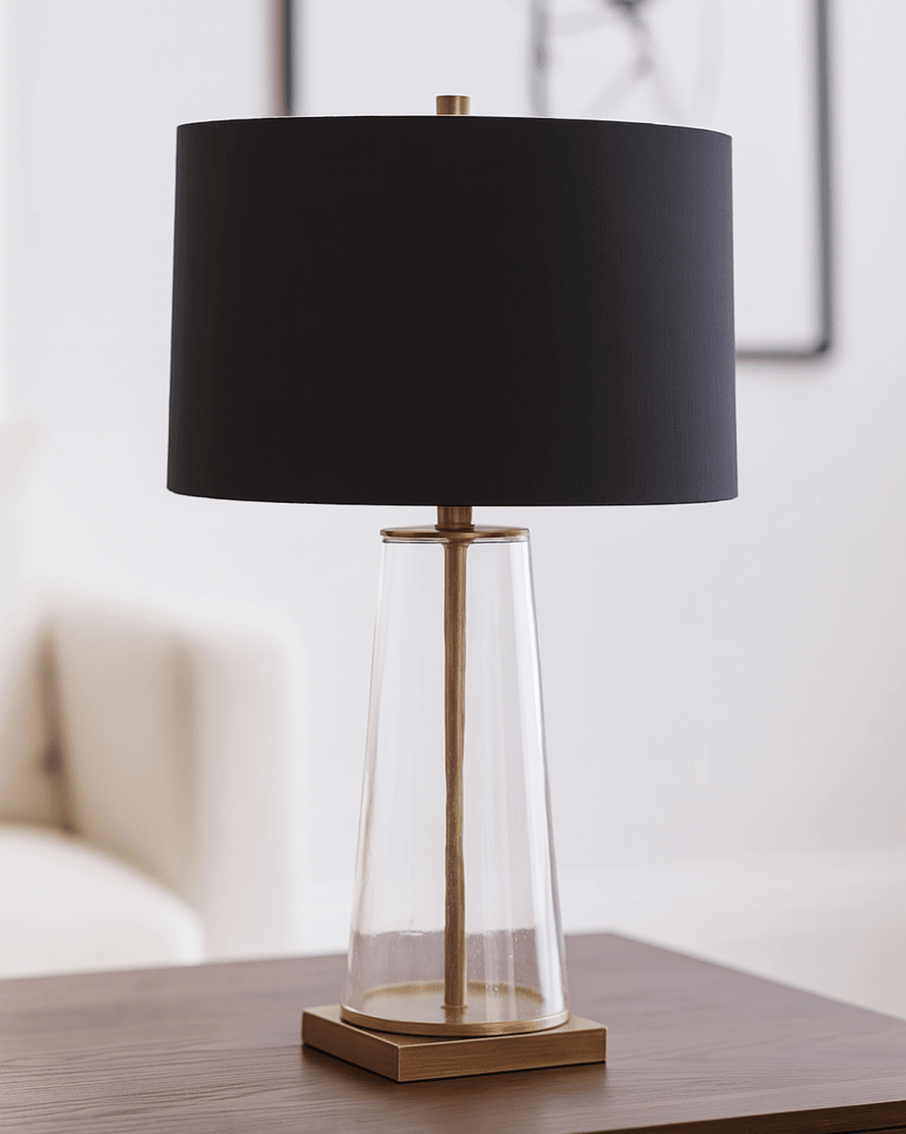 Athens | Glass Table Lamp - Brass (Black Shade) - Mirra Interiors