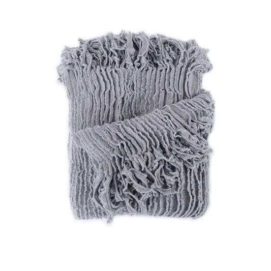 Grey textured throw blanket on a white background