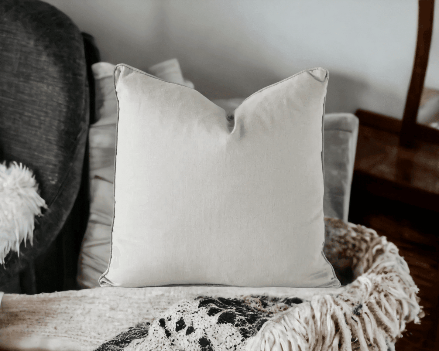 Calai | Self-Piped Linen Cushion Smoke Grey - Mirra Interiors