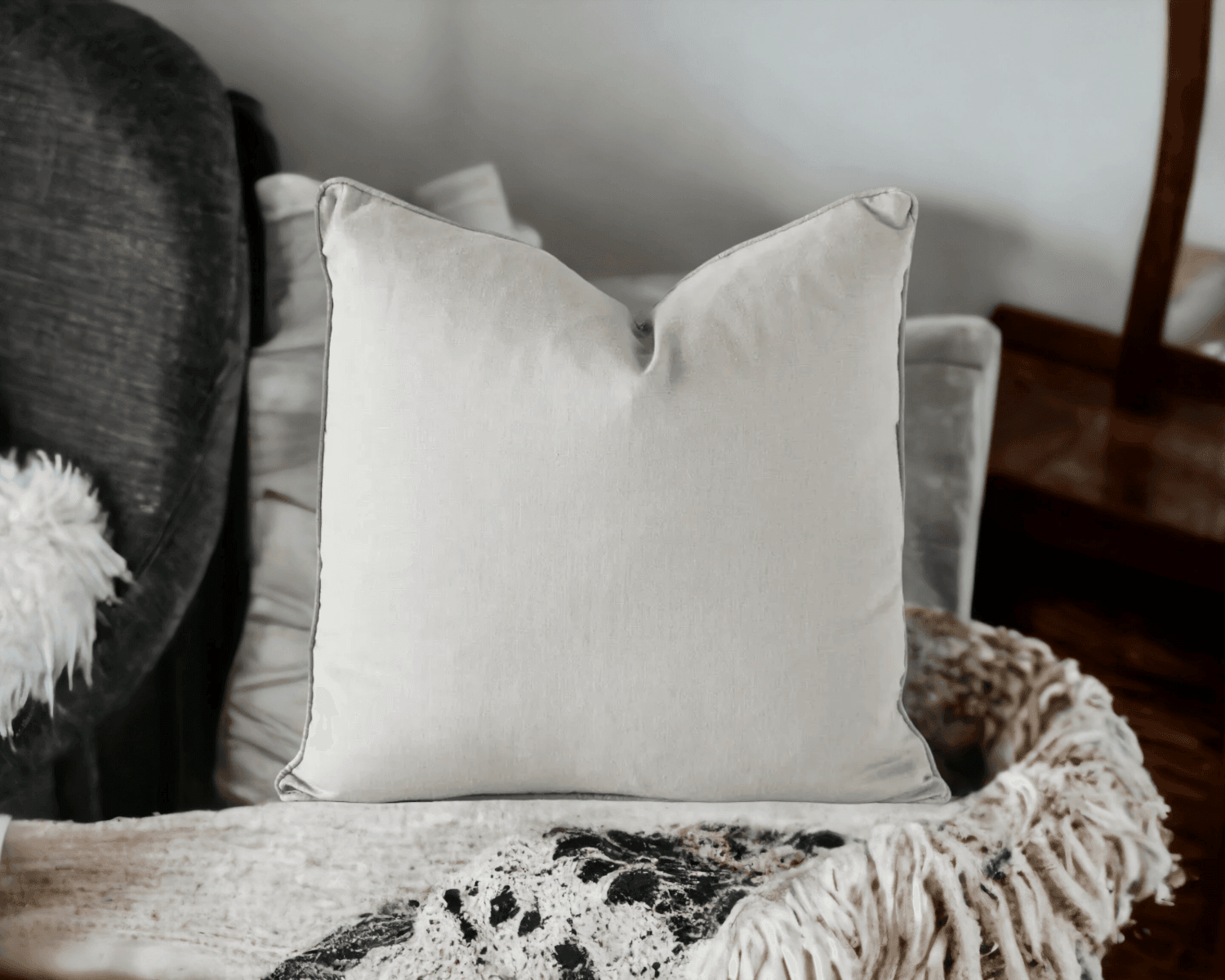 Calai | Self-Piped Linen Cushion Smoke Grey - Mirra Interiors
