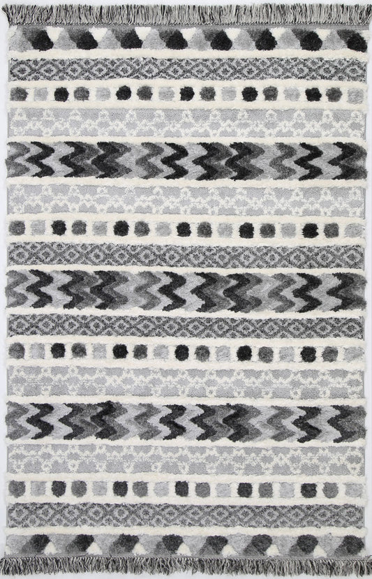 Mono | Tribal Carved Rug - Cream & Anthracite