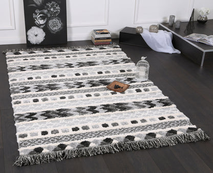 Mono | Tribal Carved Rug - Cream & Anthracite