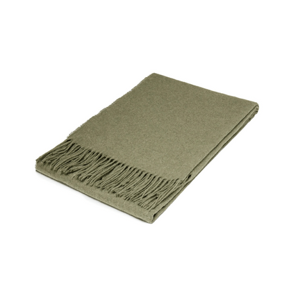 olive folded wool texture throw rug on white background