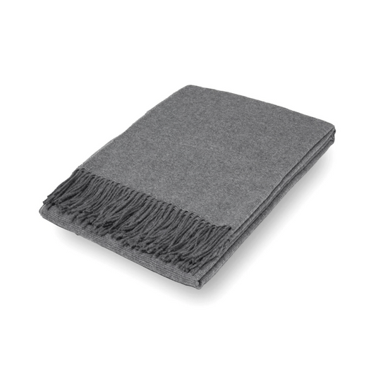 slate folded textured wool throw rug on white background