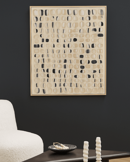 Lunar Rhythm | Hand-Painted Canvas Painting in Natural Frame - Mirra Interiors