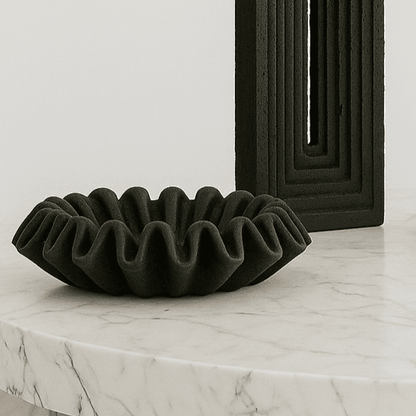 Lyra | Marble Fluted Ruffle Bowl Black - Mirra Interiors