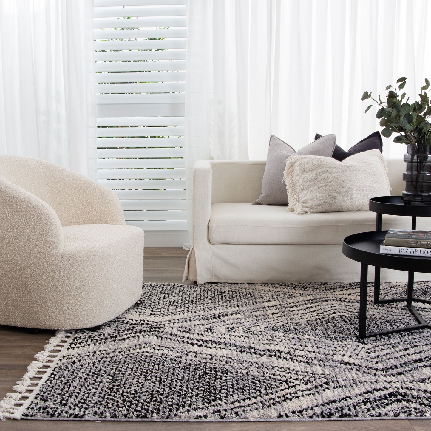 Mansour | Harlequin Black & White Geometric Rug