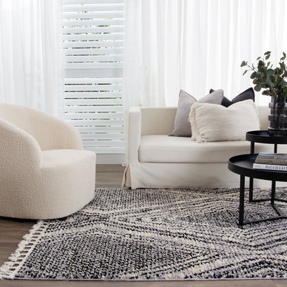 Mansour | Harlequin Black & White Geometric Rug