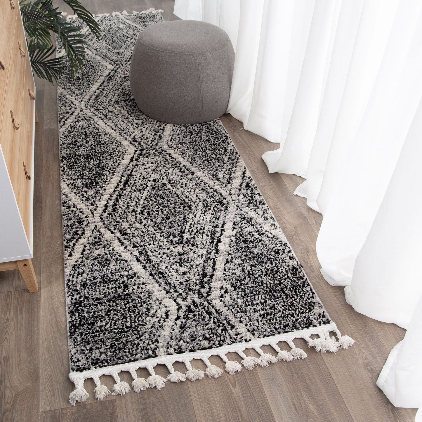 Mansour | Harlequin Black & White Geometric Rug