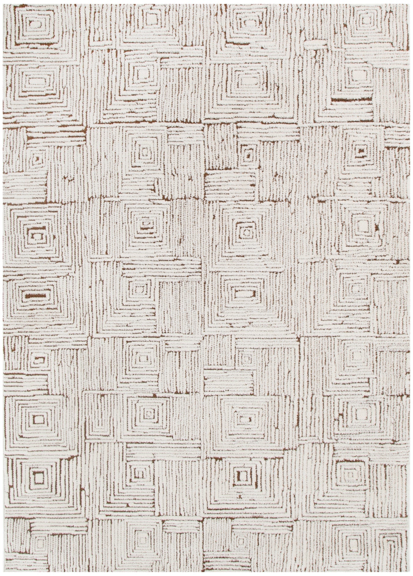 Mila Geometric Squares Cream Brown Rug - MIL8: New Arrival