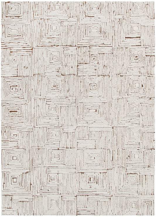 Mila Geometric Squares Cream Brown Rug - MIL8: New Arrival