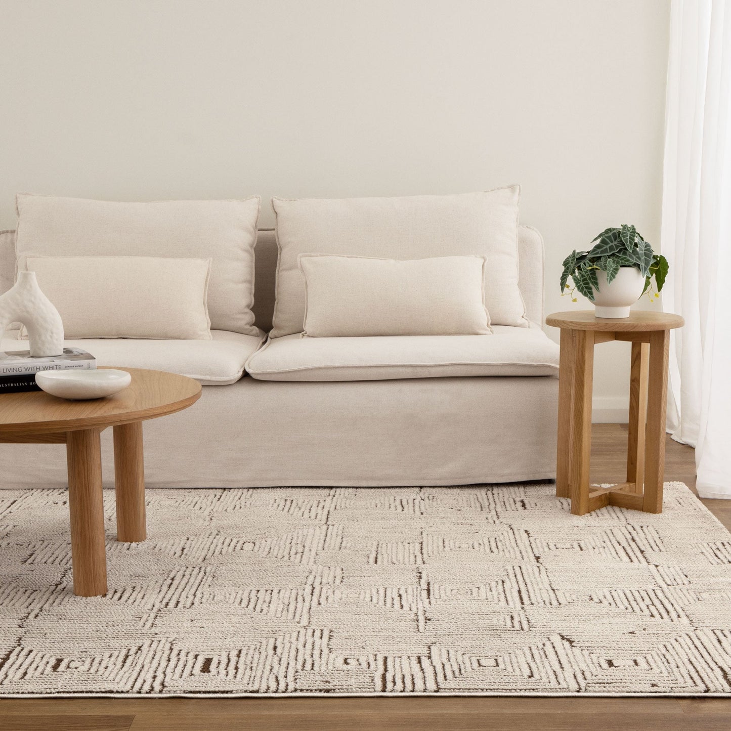 Mila Geometric Squares Cream Brown Rug - MIL8: New Arrival