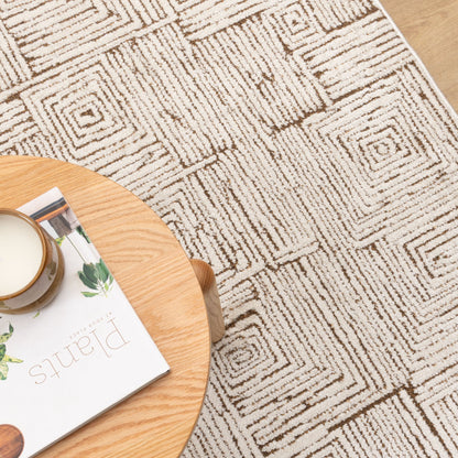 Mila Geometric Squares Cream Brown Rug - MIL8: New Arrival