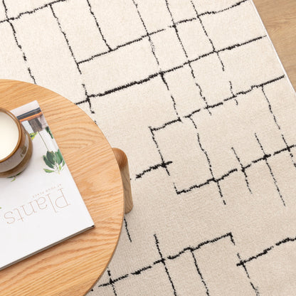 Mila Abstract Lines Black Cream Rug - MIL9: New Arrival