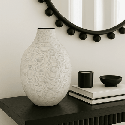 Mae | Etched Metal Vase White - Mirra Interiors