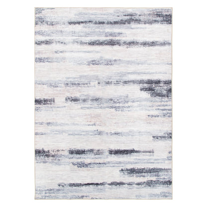 Textured area rug with abstract pattern on a white background