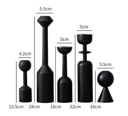Minimalist Wooden Candle Holder Set of 5 Black - Mirra Interiors